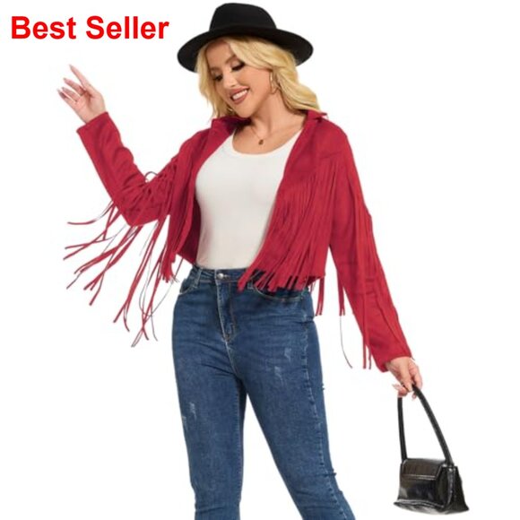 Faux Suede Leather Fringe Jacket Tassel Western Motorcycle Coat - Picture 5 of 6